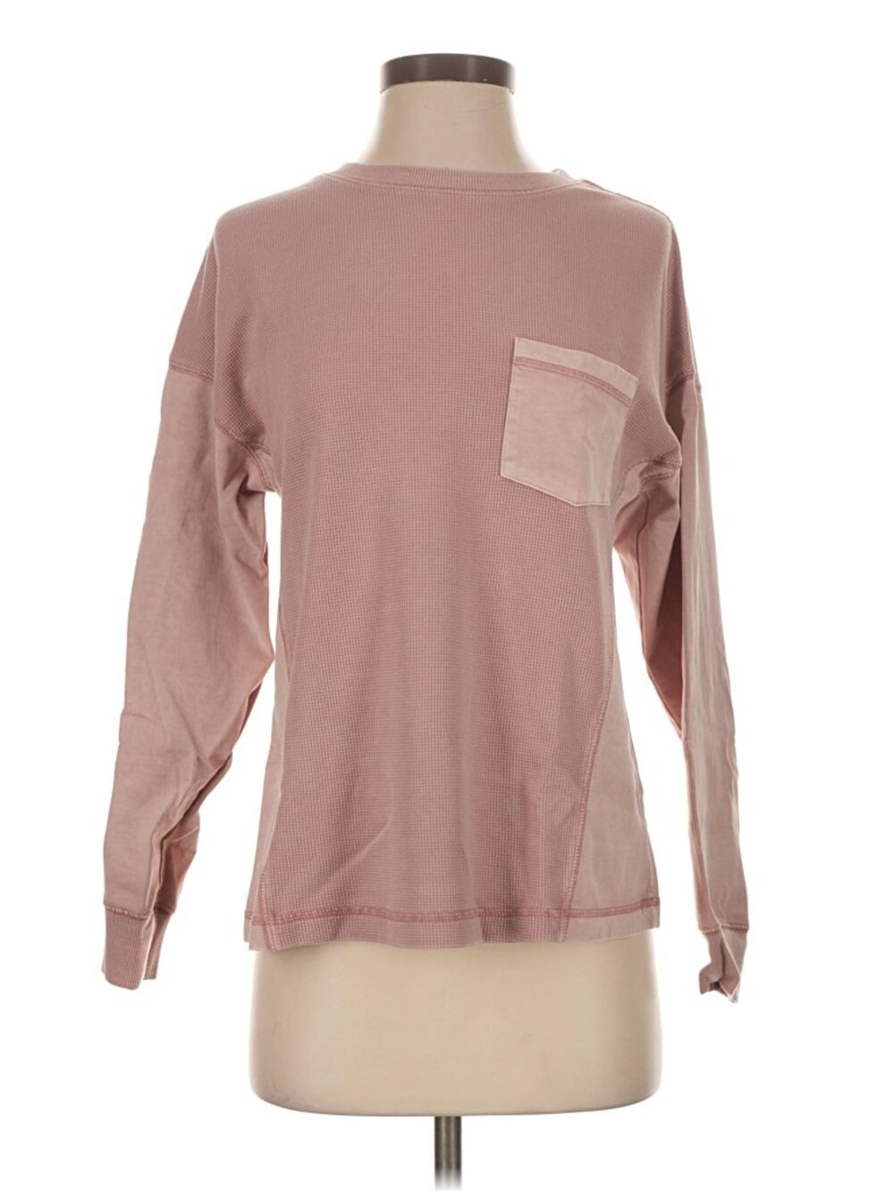 Wild Fable Waffle Knit Long Sleeve Pocket Tee Dusty Pink Women's Medium Casual